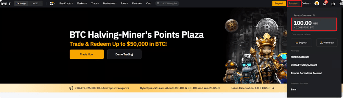 Bybit asset overview page with Portfolio Margin and Spot & Margin Trading toggles